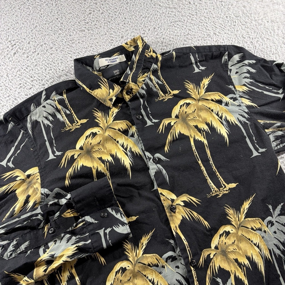Scotch and Soda Shirt Mens Medium Black Palm Tree Graphic Long Sleeve Button Up